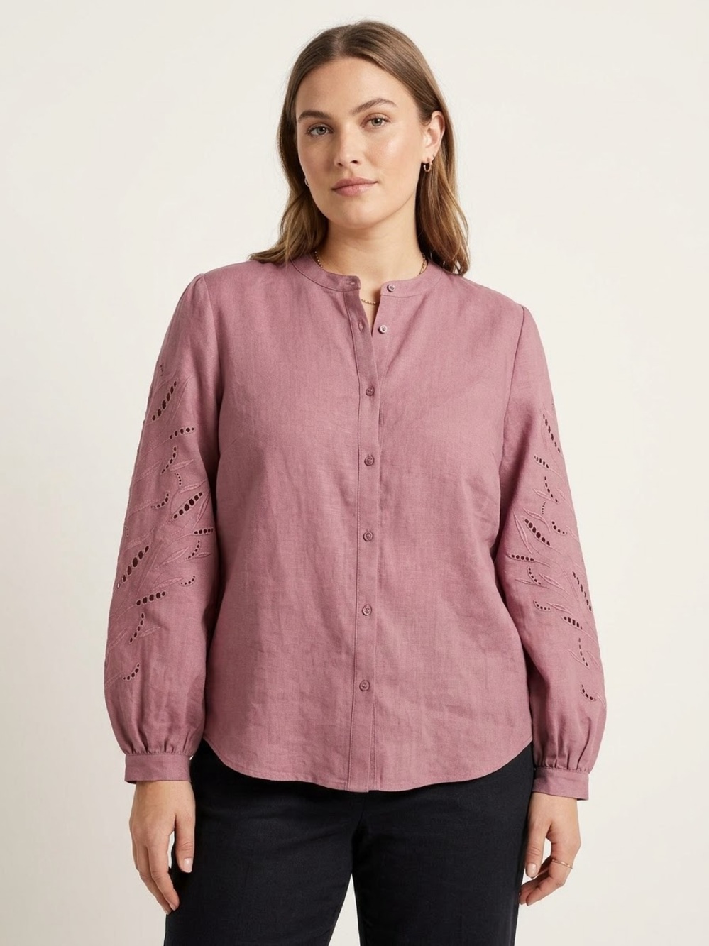 Pure Collection Rose-Mauve Button-Down Linen Blouse